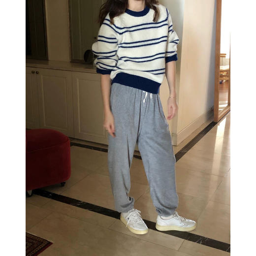 2024秋冬季新款韩国东大门清爽撞色双条纹插肩袖套头毛衣！ 商品图4