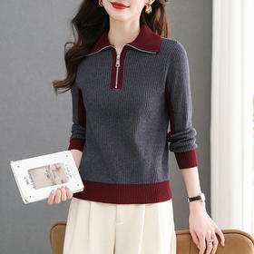 CC-MY-1178半拉链毛衣女秋冬2024新款设计感翻领卫衣洋气打底衫内搭针织上衣