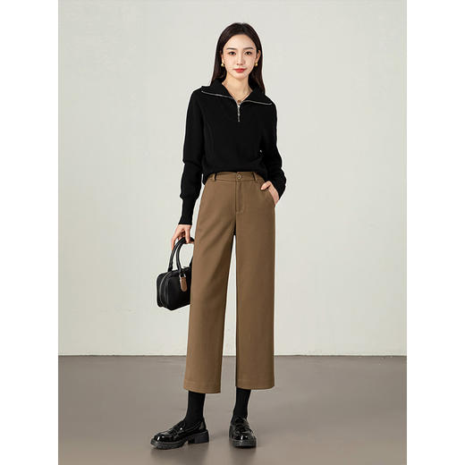 【年终特卖】熙世界八九分毛呢裤子女小个子秋冬加厚直筒西装裤宽松休闲阔腿裤 商品图4