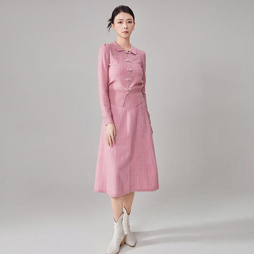 【hr】全新升级【铂金会员514/天猫699/差价185】(13254) 洛诗琳秋冬新款法式复古盘扣羊毛上衣高腰A字半身裙两件套 商品图1