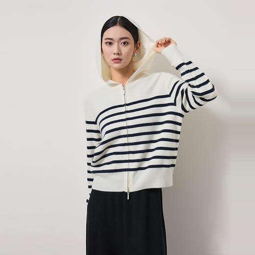 东黎 • 山羊绒女士春秋条纹连帽开衫 3096 商品图1