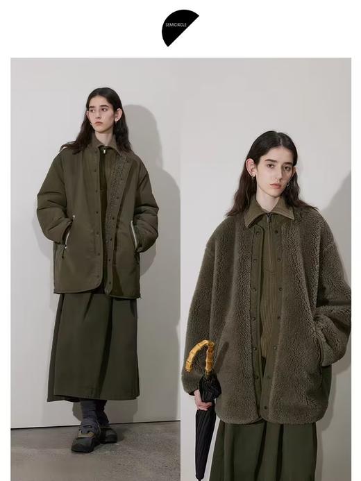 半圆/D24401488/两面穿户外中偏长无领羊羔毛外套 商品图1