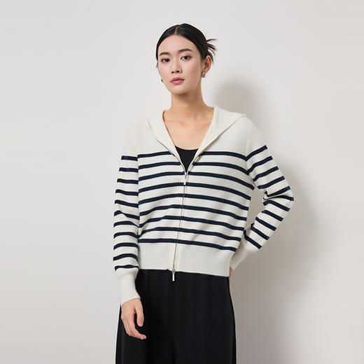 东黎 • 山羊绒女士春秋条纹连帽开衫 3096 商品图0