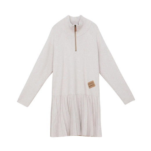 谜底针织连衣裙女2024冬季新品时尚高领A型直筒裙百褶裙244MZ1890 商品图4