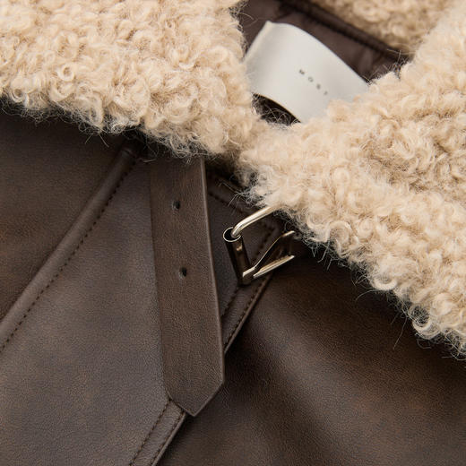 西遇皮衣加绒短外套女冬季新款翻领拼接皮毛一体加厚夹克D0044082 商品图5