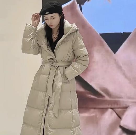 【YW】无忧购法式温柔长款过膝修身腰带款连帽50%白鸭绒羽绒服24083# 商品图3