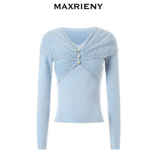 MAXRIENY优雅法式网纱修身气质毛针织衫打底蓝色牛仔时尚秋冬(货号:MS87SW767) 商品图4