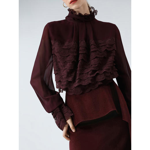 【限时秒杀】COCOBELLA精致女人味优雅多层蕾丝衫赫本风长袖衬衫LC7028-3 商品图2