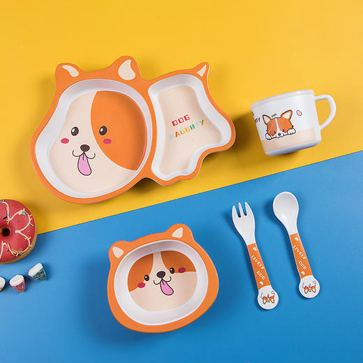 【竹纤维儿童餐具，环保·健康·易清洗】新款卡通竹纤维儿童餐具套装 家用宝宝分格餐盘 小孩子辅食饭碗勺叉-QQ 商品图4