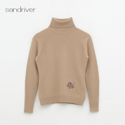 西藏羊绒“吉祥狮”刺绣双翻领女套衫SJF96W557N 商品图0