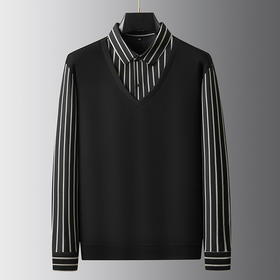 【加绒假两件】【新款DDA】大依优型大码男士假两件长袖T恤商务休闲上衣加肥加大胖子舒适