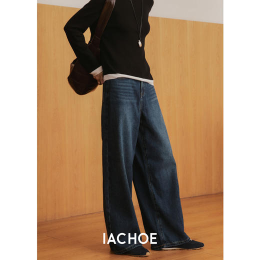 棉仓3561519005-挺括有型厚款磨毛牛仔裤  磨石水洗显瘦复古宽松阔腿牛仔裤 商品图2