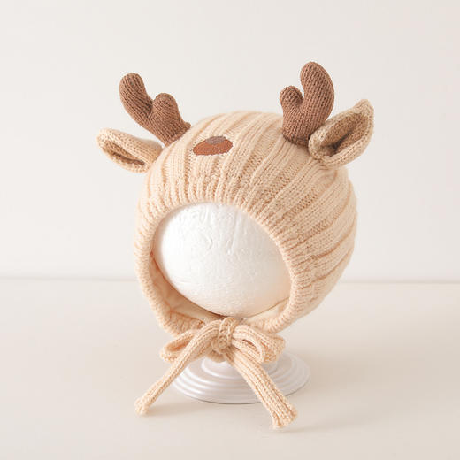 【新款宝宝韩版帽子，萌趣鹿角造型】宝宝韩版帽子 冬天毛线帽 可爱鹿角针织护耳帽 婴幼儿加厚保暖套头帽-QQ 商品图3