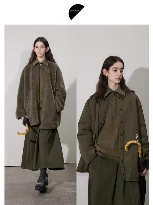 半圆/D24401488/两面穿户外中偏长无领羊羔毛外套 商品图2