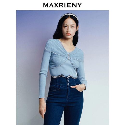 MAXRIENY优雅法式网纱修身气质毛针织衫打底蓝色牛仔时尚秋冬(货号:MS87SW767) 商品图0