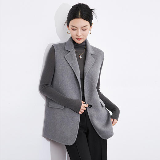 【高货wl】全新升级【铂金会员413/天猫559/差价146】(52416) 洛诗琳时尚通勤简约休闲西装领无袖双面羊绒毛呢马甲外套 商品图2