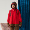 谜底大红色加绒卫衣女24冬款复古风新年红立领拼接上衣244MV1683 商品缩略图1