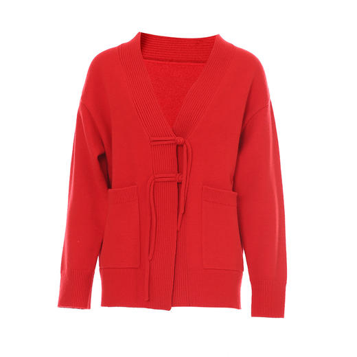 VIMAGE纬漫纪时尚宽松百搭盘扣红色针织开衫冬季新款V2201810 商品图6