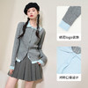 西遇短款翻领假两件上衣女新款简约通勤撞色拼接长袖D0043908 商品缩略图2