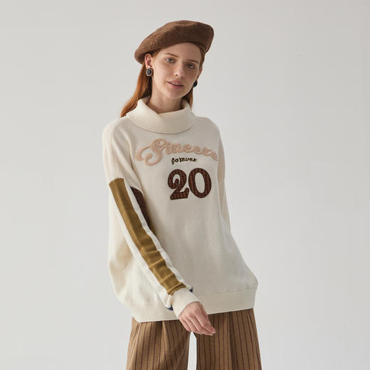 谜底高领毛衣女2024冬新品百搭绣花羊毛混纺套头针织衫244MZ1943 商品图0