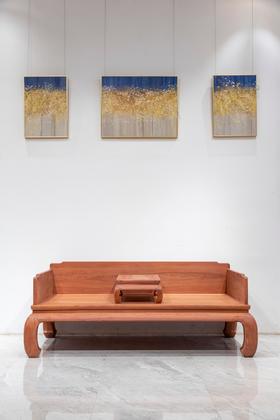 红桥红  家具严选  缅甸花梨（大果紫檀）  【205弯腿三围独板 罗汉床两件套 两拼】