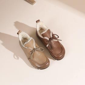 westory2024年秋冬新款休闲风厚底平跟舒适百搭毛毛鞋休闲板鞋W24DM85011