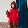 谜底大红色加绒卫衣女24冬款复古风新年红立领拼接上衣244MV1683 商品缩略图0