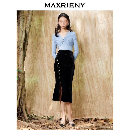 MAXRIENY优雅法式网纱修身气质毛针织衫打底蓝色牛仔时尚秋冬(货号:MS87SW767) 商品图3