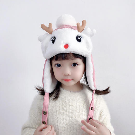 【儿童可爱雷锋帽，活泼可爱，童趣十足】儿童帽子 秋冬季女童宝宝 可爱鹿角婴儿护耳帽 男童加绒加厚雷锋帽冬季-QQ 商品图1