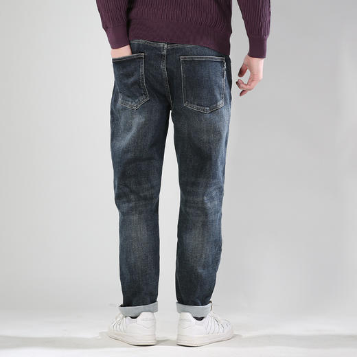 DRONKOO 2024 正常腰表袋英文布标三色绣一体绒厚牛仔长裤 商品图4