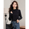 【专属特价】熙世界双面绒半高领T恤打底衫女秋冬新款复古金属扣黑色内搭上衣 商品缩略图2