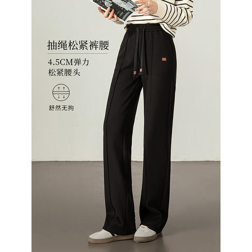【年终特卖】熙世界黑色运动阔腿裤加绒女秋冬新款休闲松紧高腰宽松直筒长裤子 商品图1