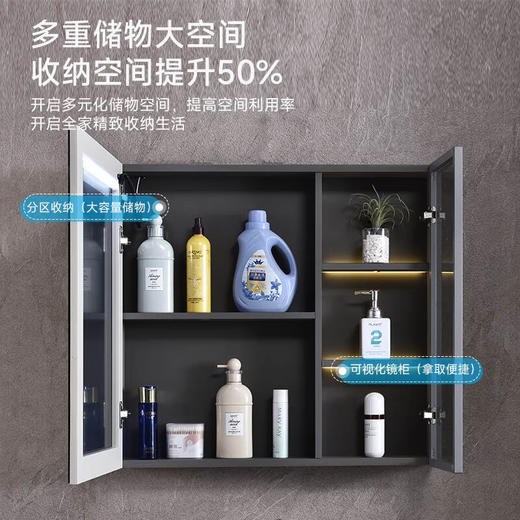 蒙娜丽莎不锈钢柜体 门板航空板烤漆 智能镜柜 60-80尺寸 跑量款 不含安装 智能款 81cm 商品图5