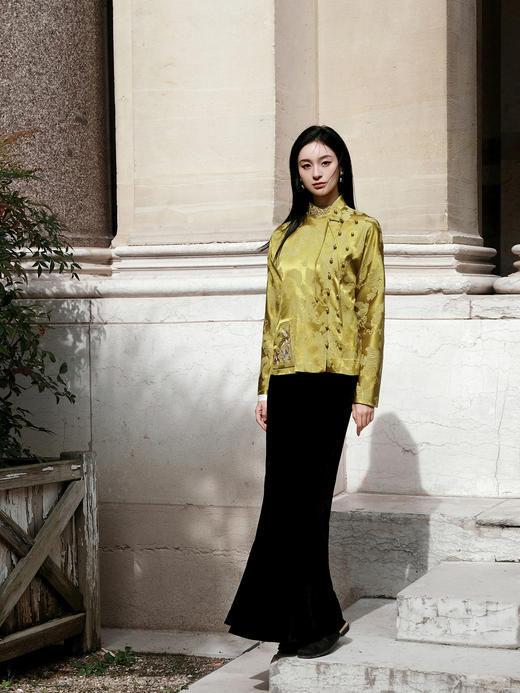 东方境X郭培| 芥末黄刺绣提花新中式上衣 商品图10