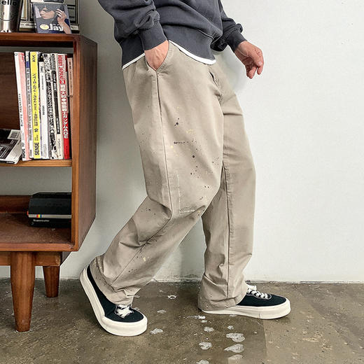 徐太浪日系高级感泼墨纯棉休闲裤男秋季通勤裤子宽松复古潮流长裤 商品图1