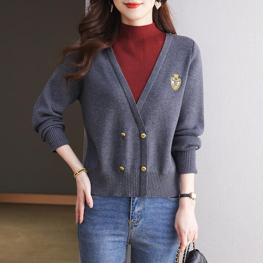 CC-15-2285安哥拉红色假两件针织衫女冬2024新款时尚半高领毛衣内搭打底上衣 商品图3