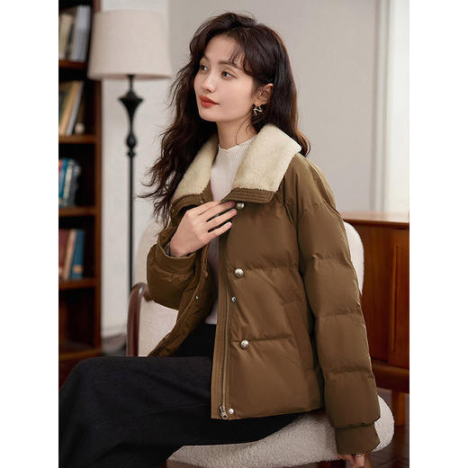 【年终特卖】熙世界红色棉服女款冬季2025新款小个子撞色翻领保暖面包棉衣外套 商品图2