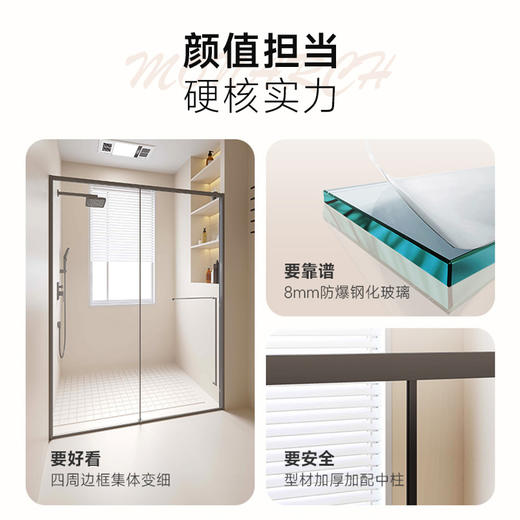 帝王洁具一字型整体淋浴房家用卫生间厕所隔断洗澡淋浴黑玻璃移门SH908 商品图1