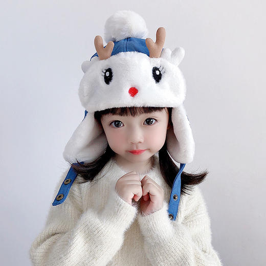 【儿童可爱雷锋帽，活泼可爱，童趣十足】儿童帽子 秋冬季女童宝宝 可爱鹿角婴儿护耳帽 男童加绒加厚雷锋帽冬季-QQ 商品图3