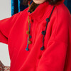 谜底大红色加绒卫衣女24冬款复古风新年红立领拼接上衣244MV1683 商品缩略图3