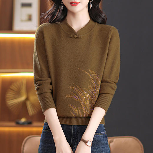 CC-XMY-89591立领国风中年女装针织打底衫秋冬2024新款洋气上衣内搭毛衣女 商品图2