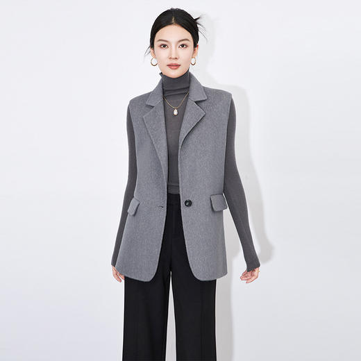 【高货wl】全新升级【铂金会员413/天猫559/差价146】(52416) 洛诗琳时尚通勤简约休闲西装领无袖双面羊绒毛呢马甲外套 商品图0