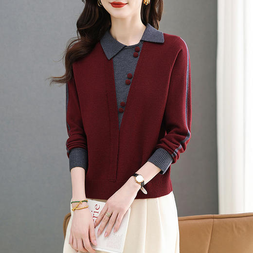 CC-MY-1176毛衣女秋冬2024新款洋气减龄拼色翻领厚款内搭针织衫外穿打底上衣 商品图3