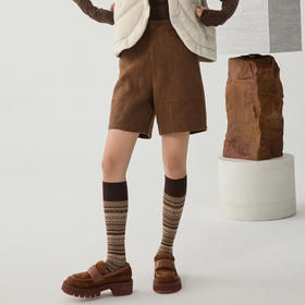 谜底格纹短裤女2024冬季新品复古风高腰百搭直筒裤靴裤244MK1564