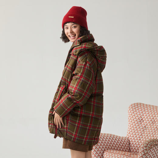 谜底红色格子羽绒服女2024冬新品复古风宽松加厚面包服244MY1491 商品图2