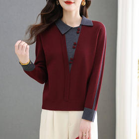 CC-MY-1176毛衣女秋冬2024新款洋气减龄拼色翻领厚款内搭针织衫外穿打底上衣