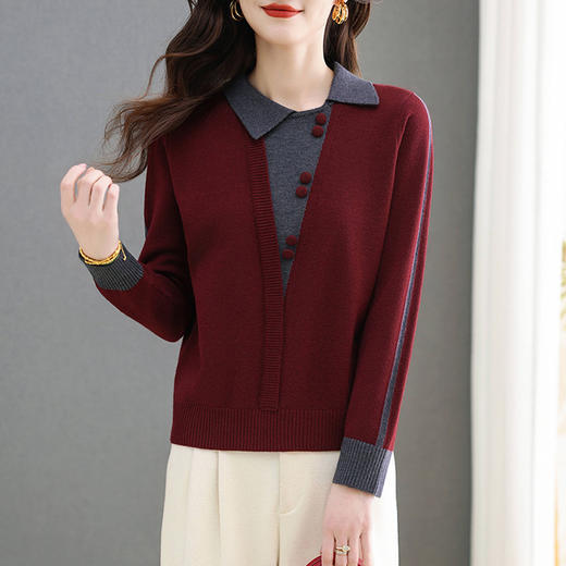 CC-MY-1176毛衣女秋冬2024新款洋气减龄拼色翻领厚款内搭针织衫外穿打底上衣 商品图0