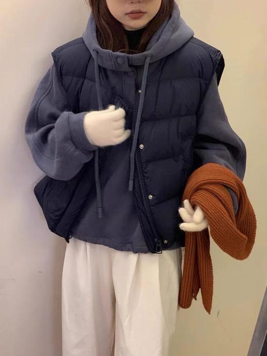 【YW】无忧购韩版宽松显瘦白鸭绒羽绒马甲+加绒连帽卫衣两件套24158#(截单后7天发货)25年清仓捡漏 商品图7