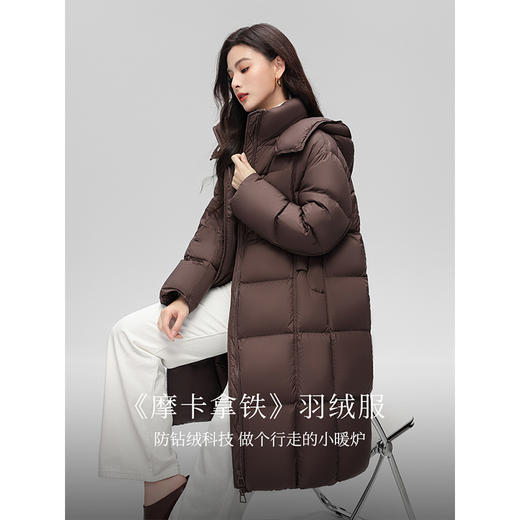 【年终特卖】熙世界女士长款面包羽绒服女冬新款立领连帽保暖白鸭绒黑色厚外套 商品图3