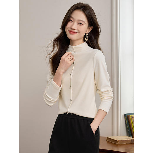 【年终特卖】熙世界安可拉红德绒半高领打底衫女2025秋冬新款内搭保暖t恤上衣 商品图3